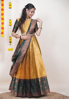 Yellow Woven Design Blended Lehenga Choli