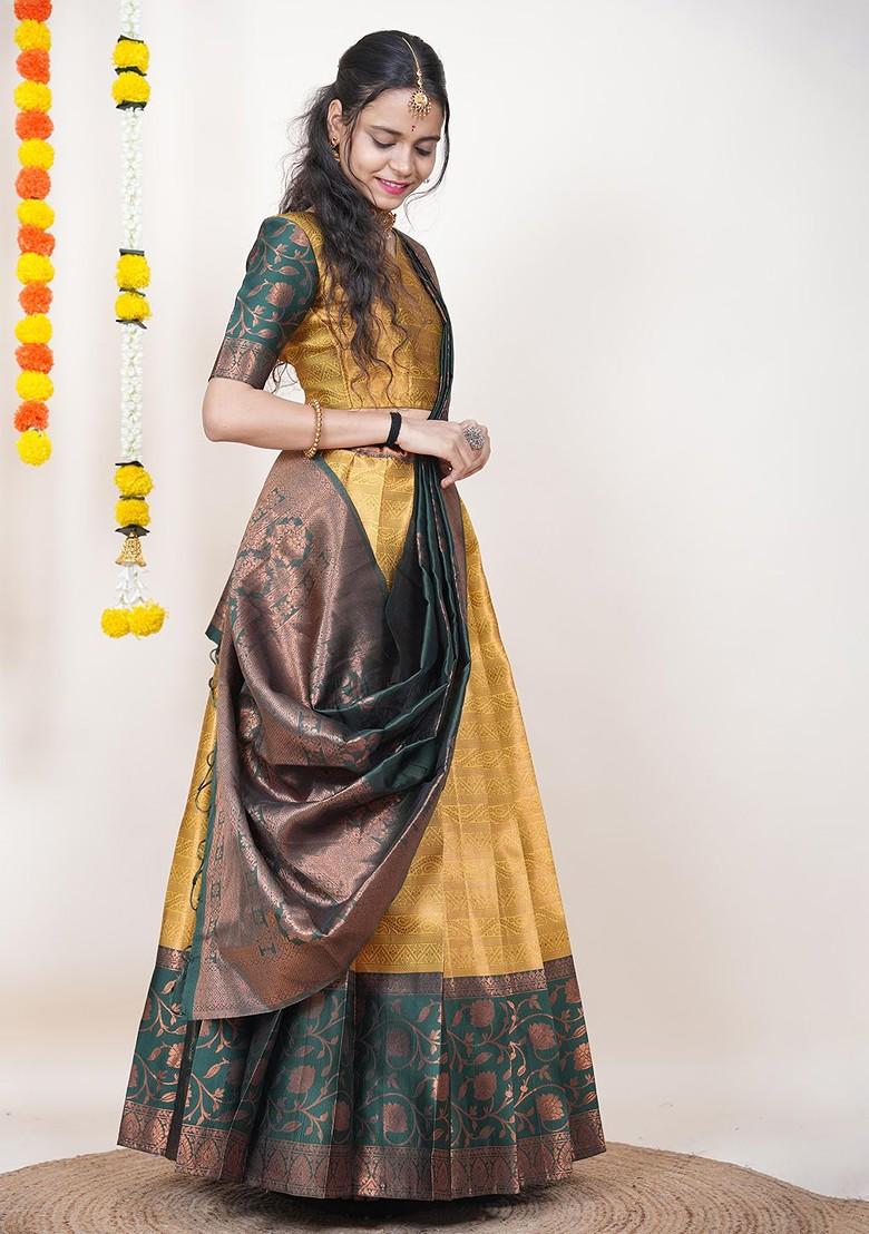 Yellow Woven Design Blended Lehenga Choli - Indya