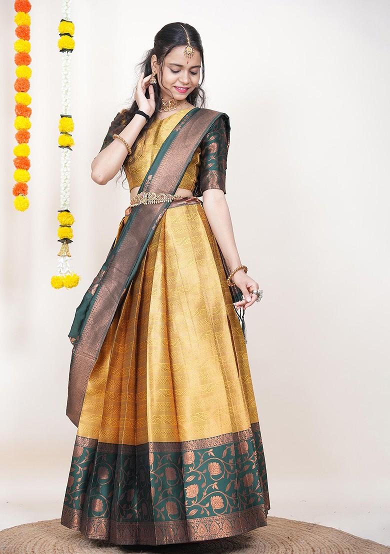 Yellow Woven Design Blended Lehenga Choli - Indya
