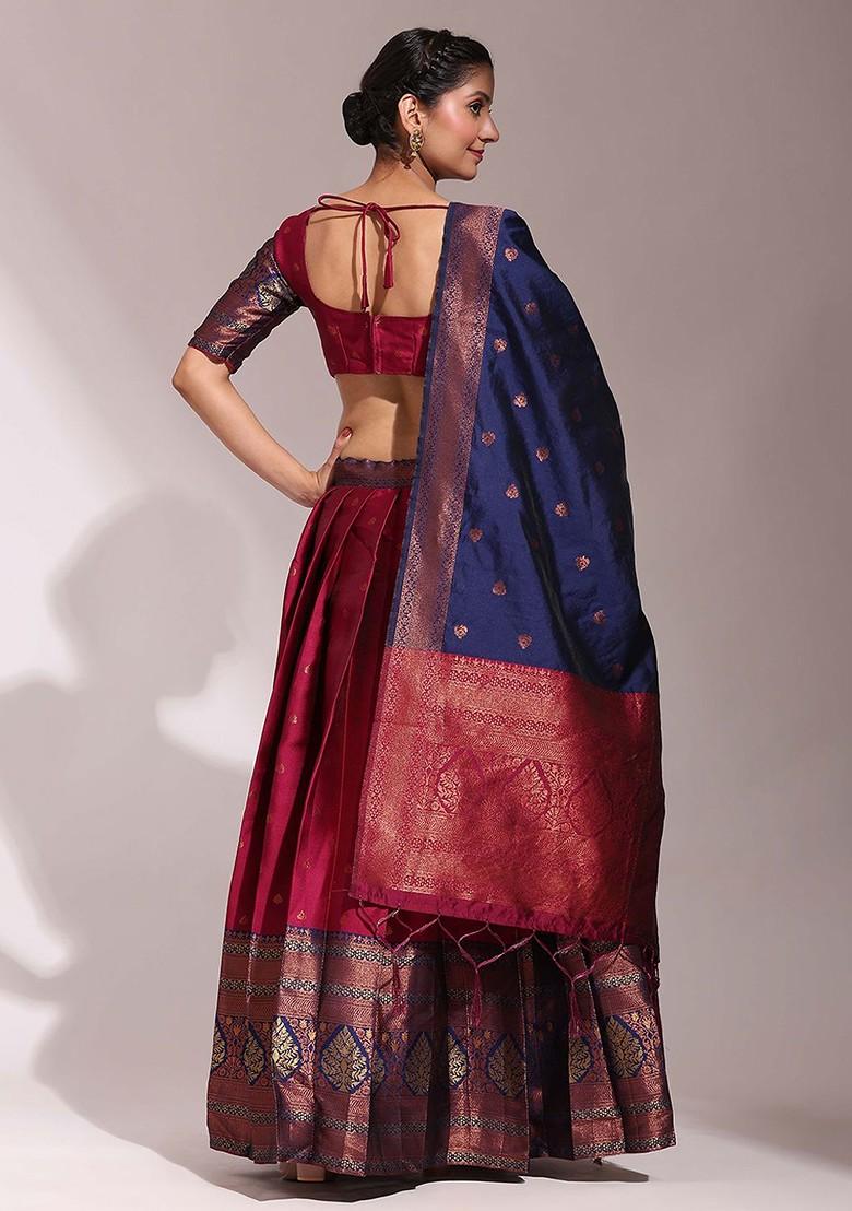 Maroon Zari Work Blended Lehenga Choli - Indya