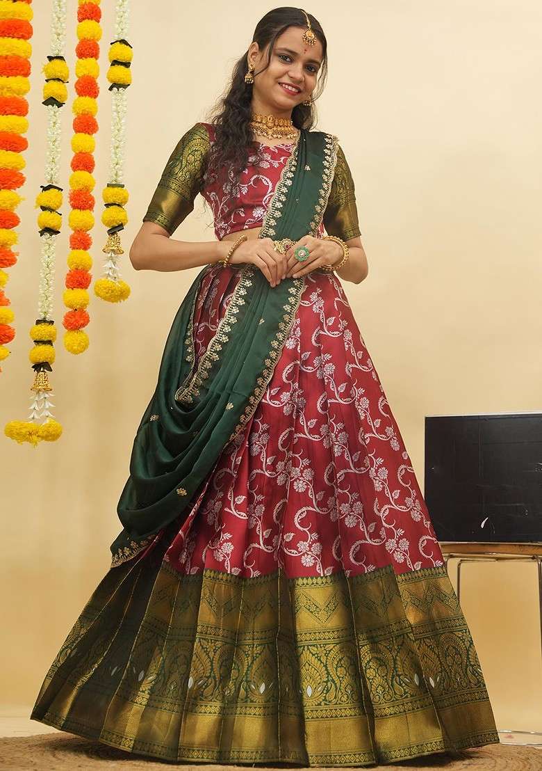 Maroon Zari Work Blended Lehenga Choli - Indya