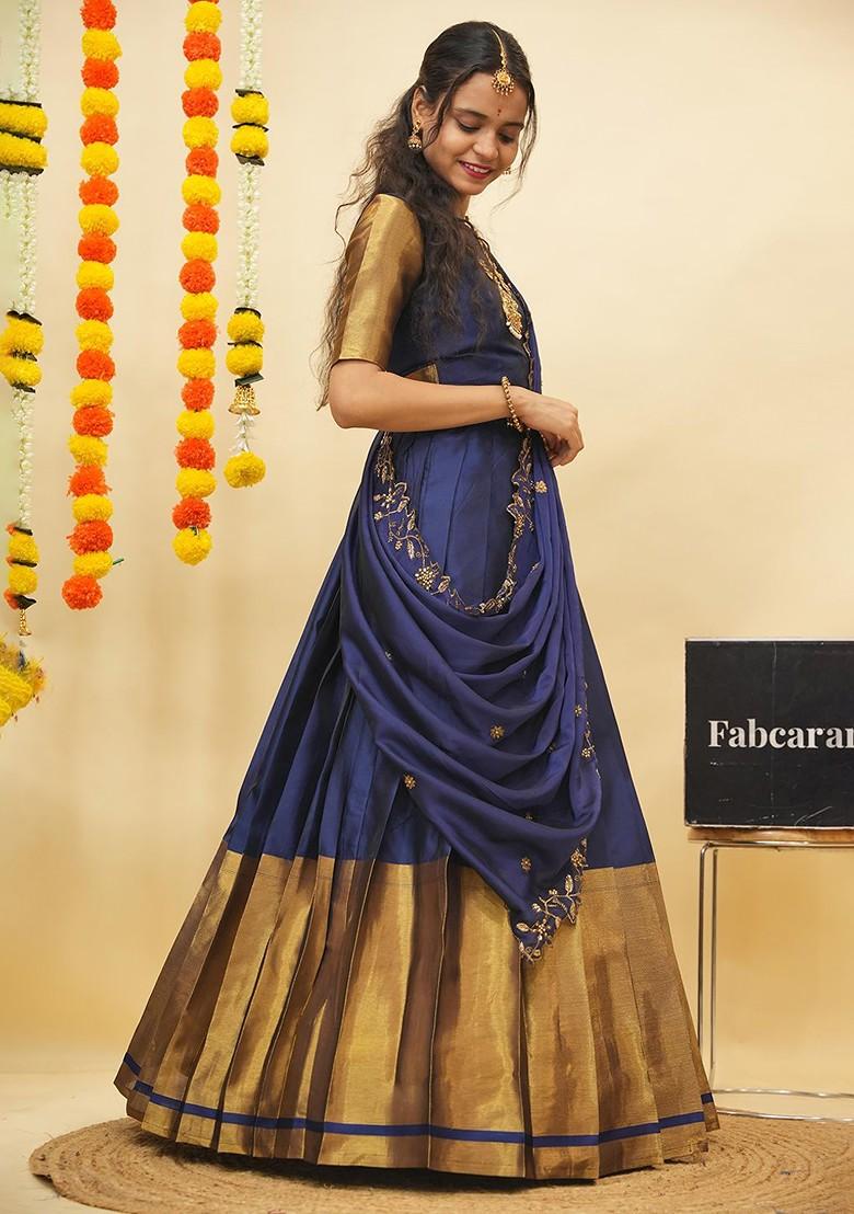 Blue Zari Work Blended Lehenga Choli - Indya