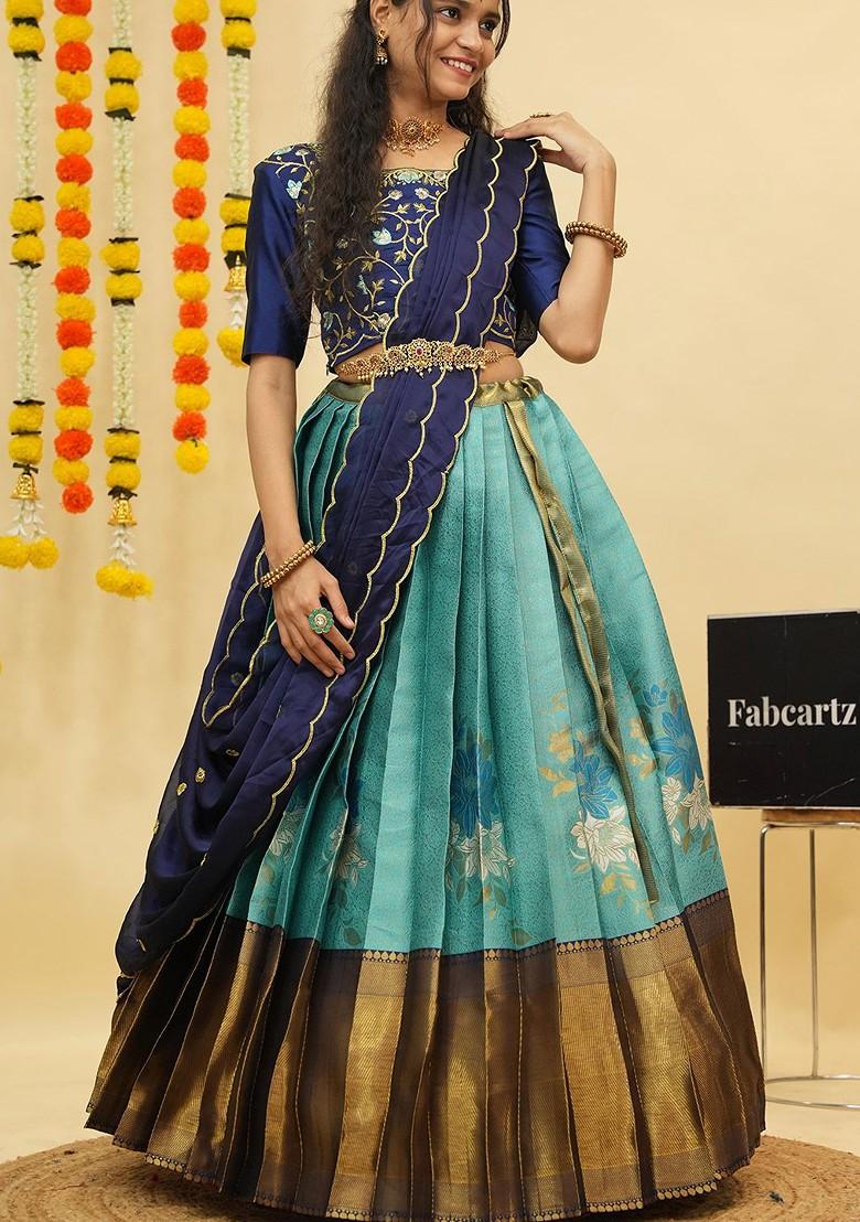 Sea Green Emboridered Blended Lehenga Choli - Indya