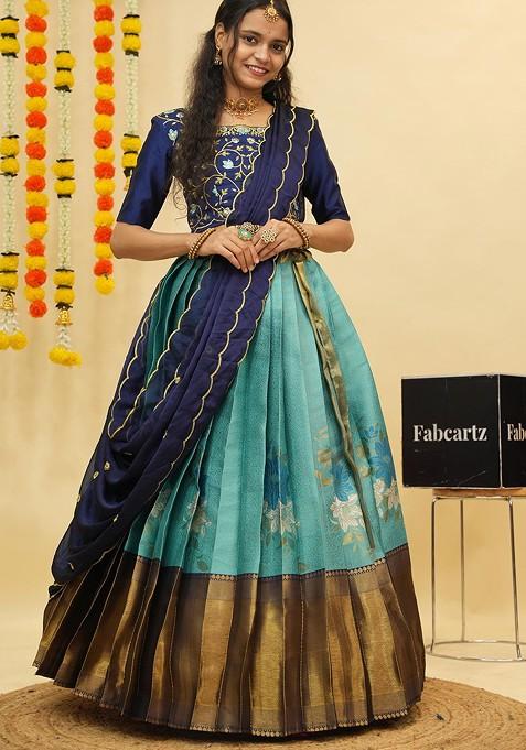 Sea Green Emboridered Blended Lehenga Choli — view on Indya