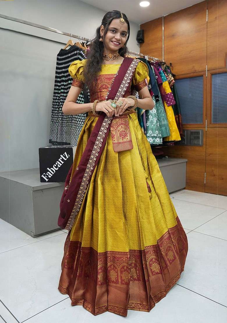 Yellow Emboridered Blended Lehenga Choli - Indya