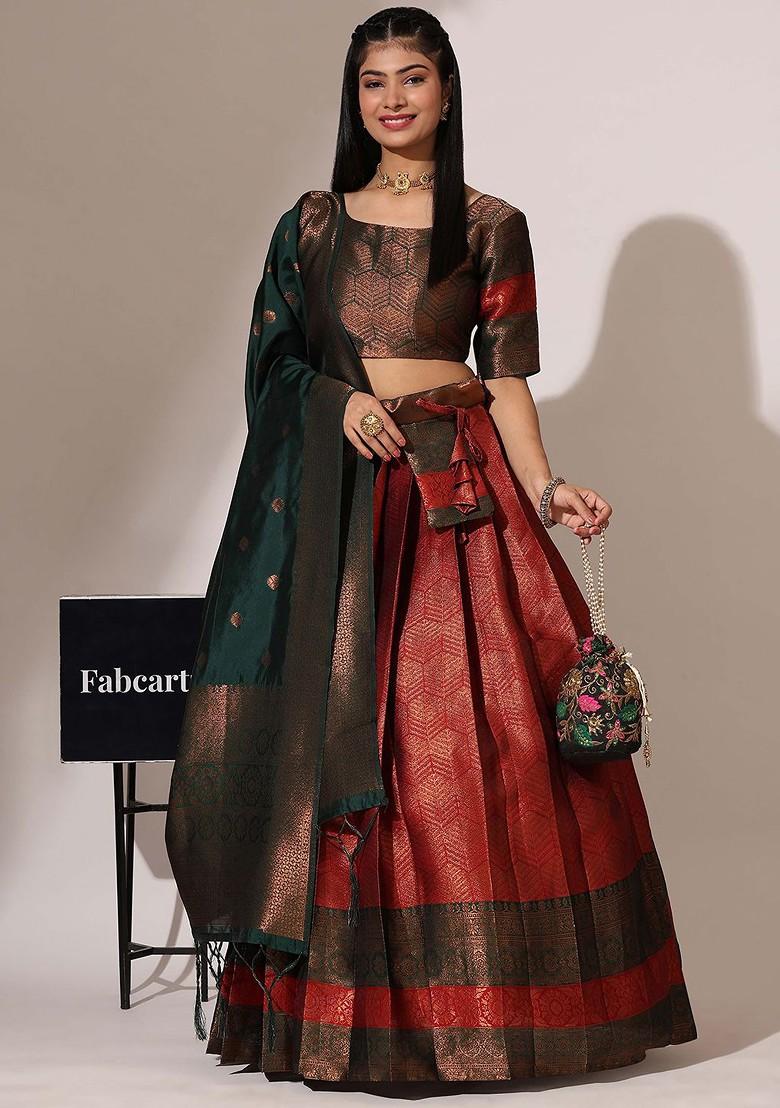 Maroon Woven Design Blended Lehenga Choli - Indya