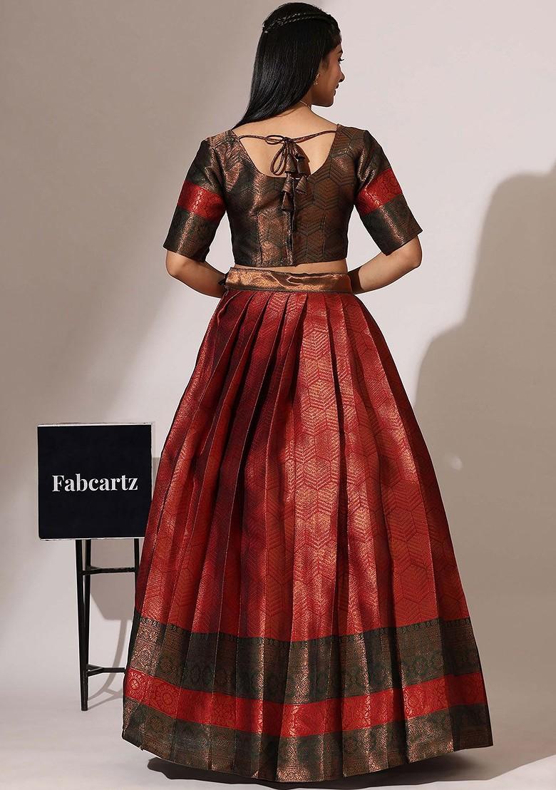 Maroon Woven Design Blended Lehenga Choli - Indya
