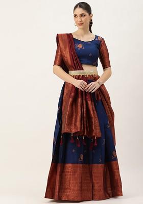 Navy Blue Emboridered Blended Lehenga Choli