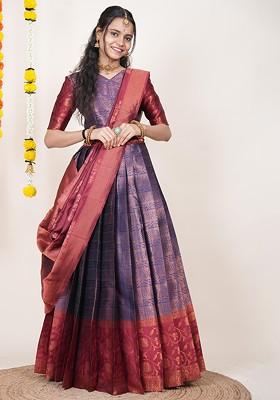 Navy Blue Woven Design Blended Lehenga Choli