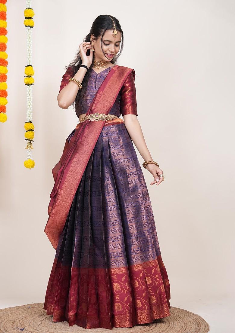 Navy Blue Woven Design Blended Lehenga Choli - Indya