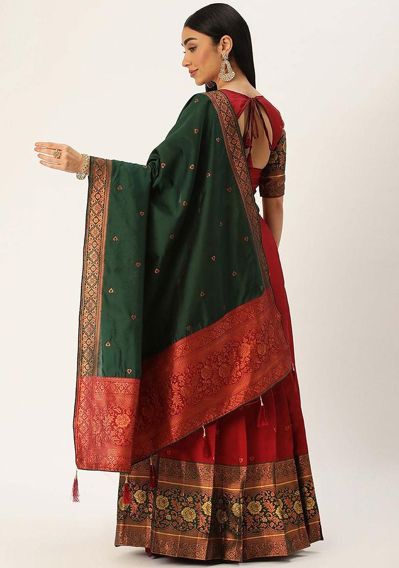 Maroon Zari Work Blended Lehenga Choli - Indya