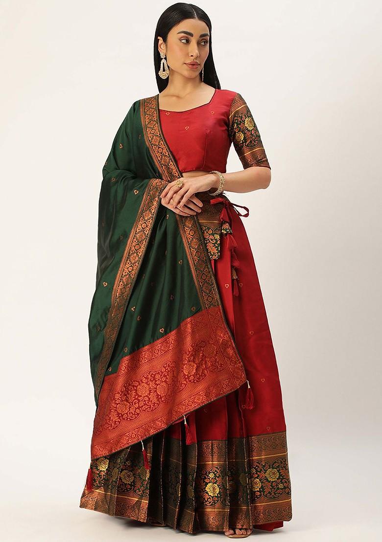 Maroon Zari Work Blended Lehenga Choli - Indya