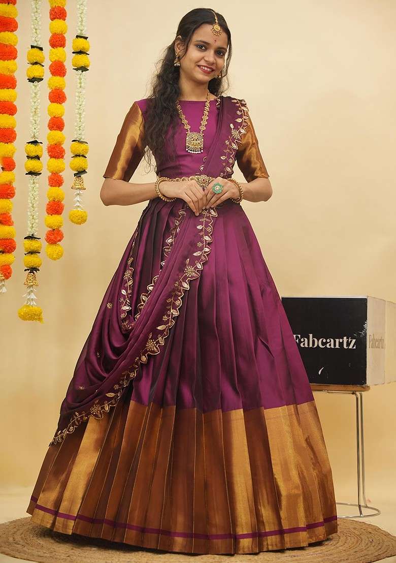 Purple Zari Work Blended Lehenga Choli - Indya