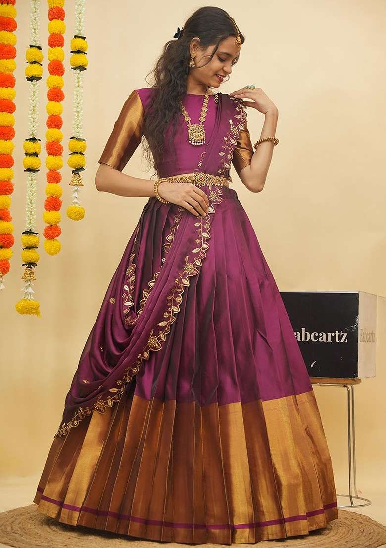 Purple Zari Work Blended Lehenga Choli - Indya