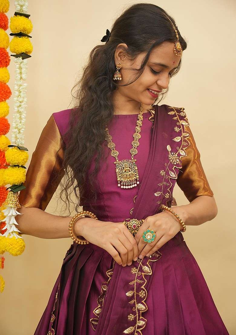 Purple Zari Work Blended Lehenga Choli - Indya