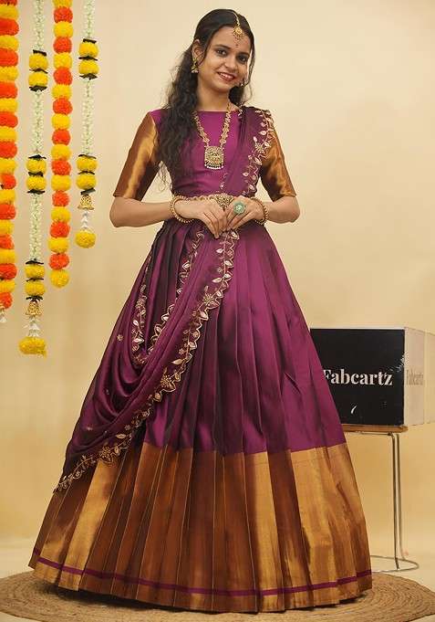 Purple Zari Work Blended Lehenga Choli