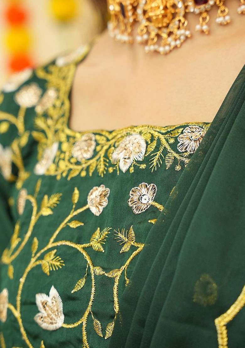 Cream Zari Work Blended Lehenga Choli - Indya