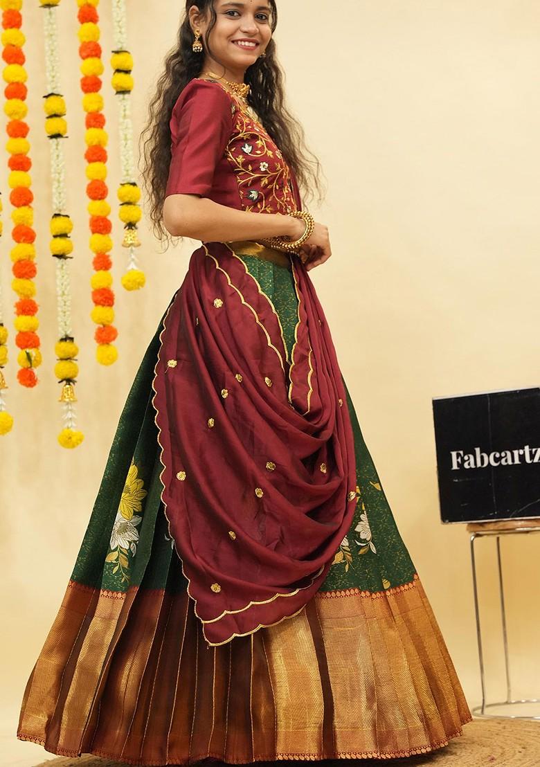 Green Zari Work Blended Lehenga Choli - Indya