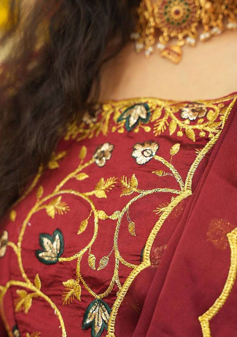 Green Zari Work Blended Lehenga Choli - Indya