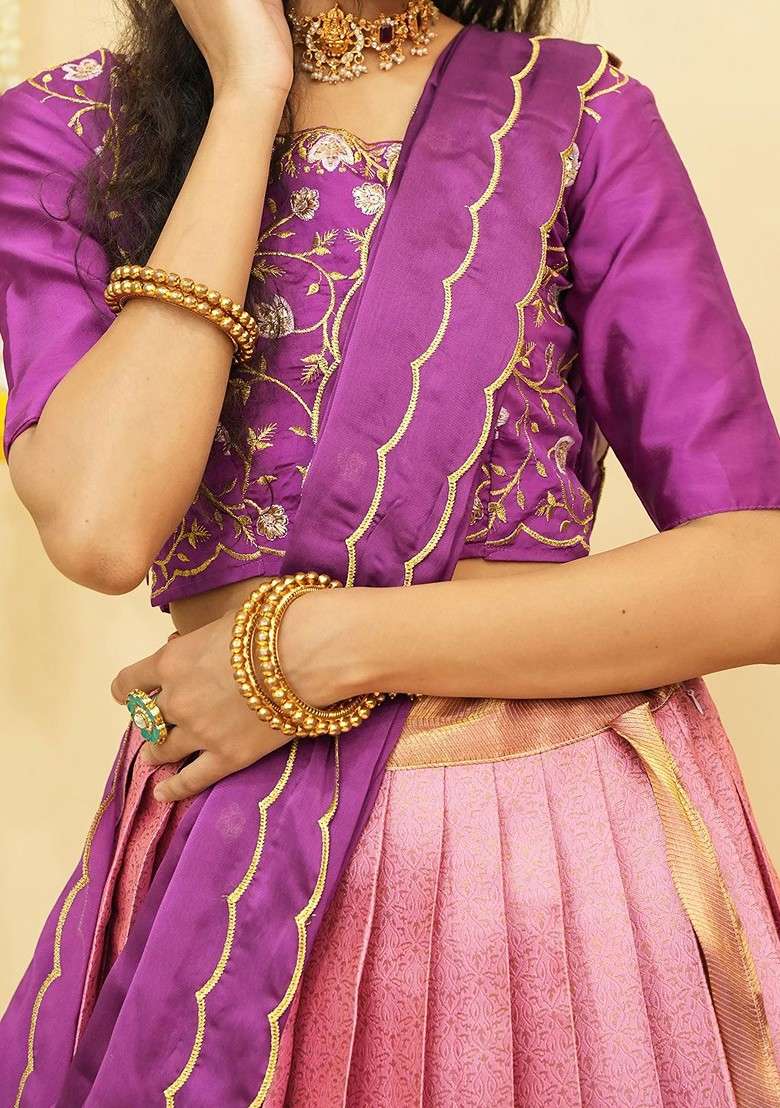 Pink Emboridered Blended Lehenga Choli - Indya
