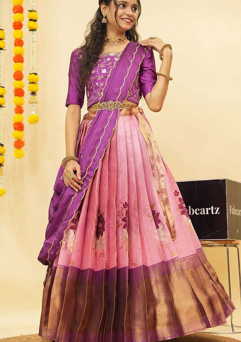 Pink Emboridered Blended Lehenga Choli - Indya