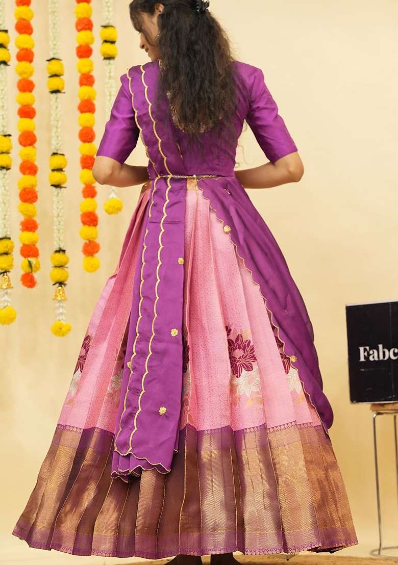 Pink Emboridered Blended Lehenga Choli - Indya
