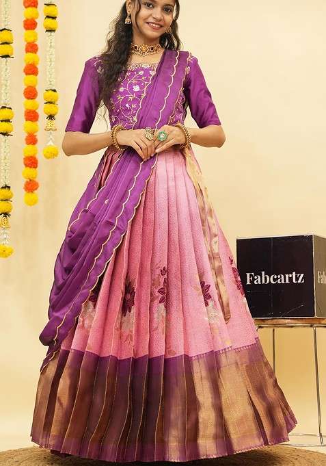 Pink Emboridered Blended Lehenga Choli