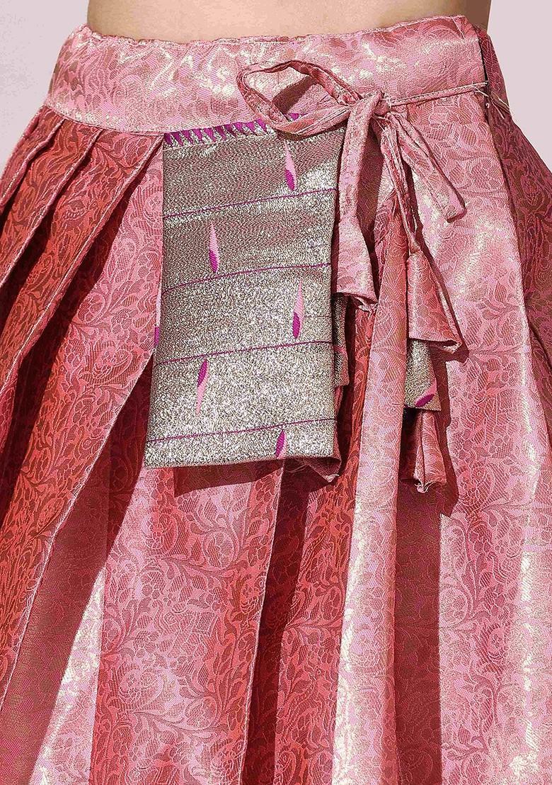 Pink Woven Design Blended Lehenga Choli - Indya