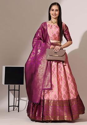 Pink Zari Work Blended Lehenga Choli