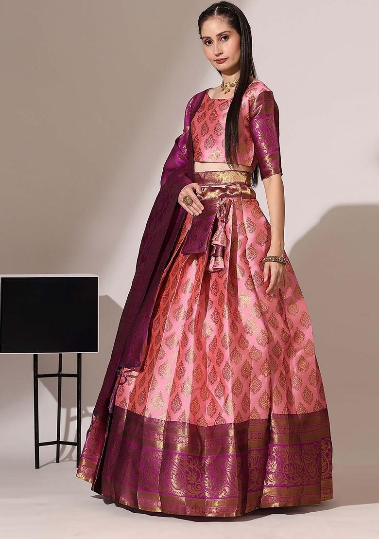 Pink Zari Work Blended Lehenga Choli - Indya