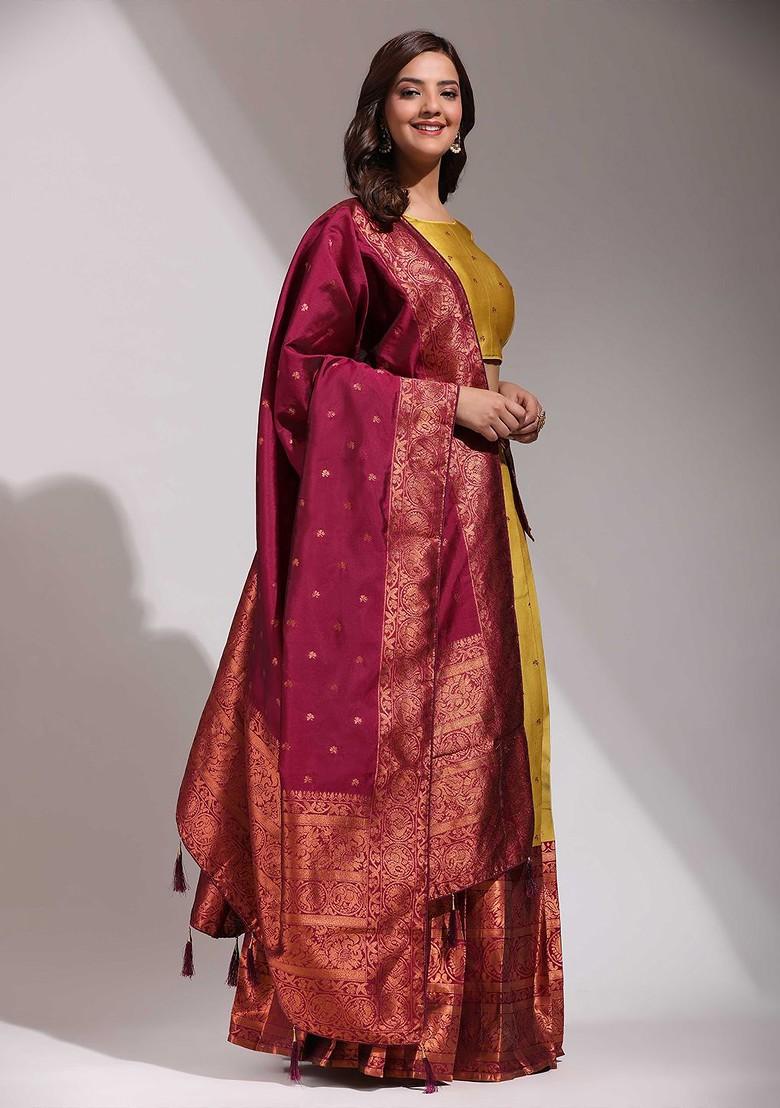 Yellow Woven Design Blended Lehenga Choli - Indya