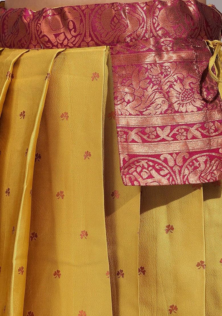 Yellow Woven Design Blended Lehenga Choli - Indya