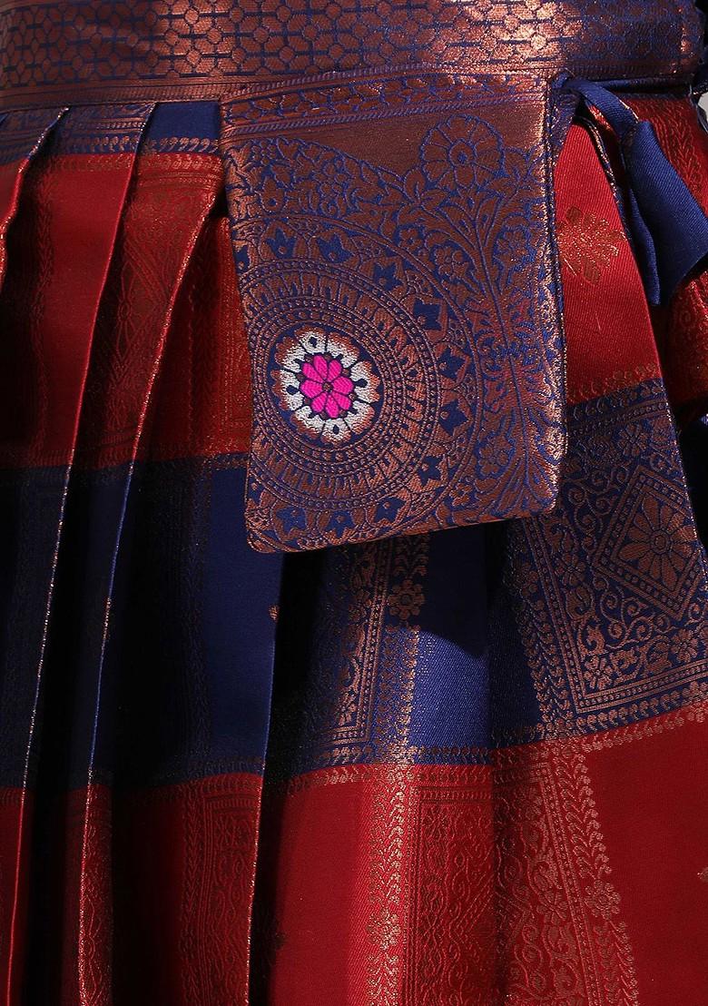 Navy Blue Zari Work Blended Lehenga Choli - Indya