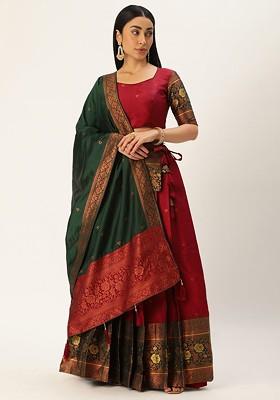 Maroon Zari Work Blended Lehenga Choli