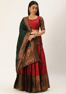 Maroon Zari Work Blended Lehenga Choli
