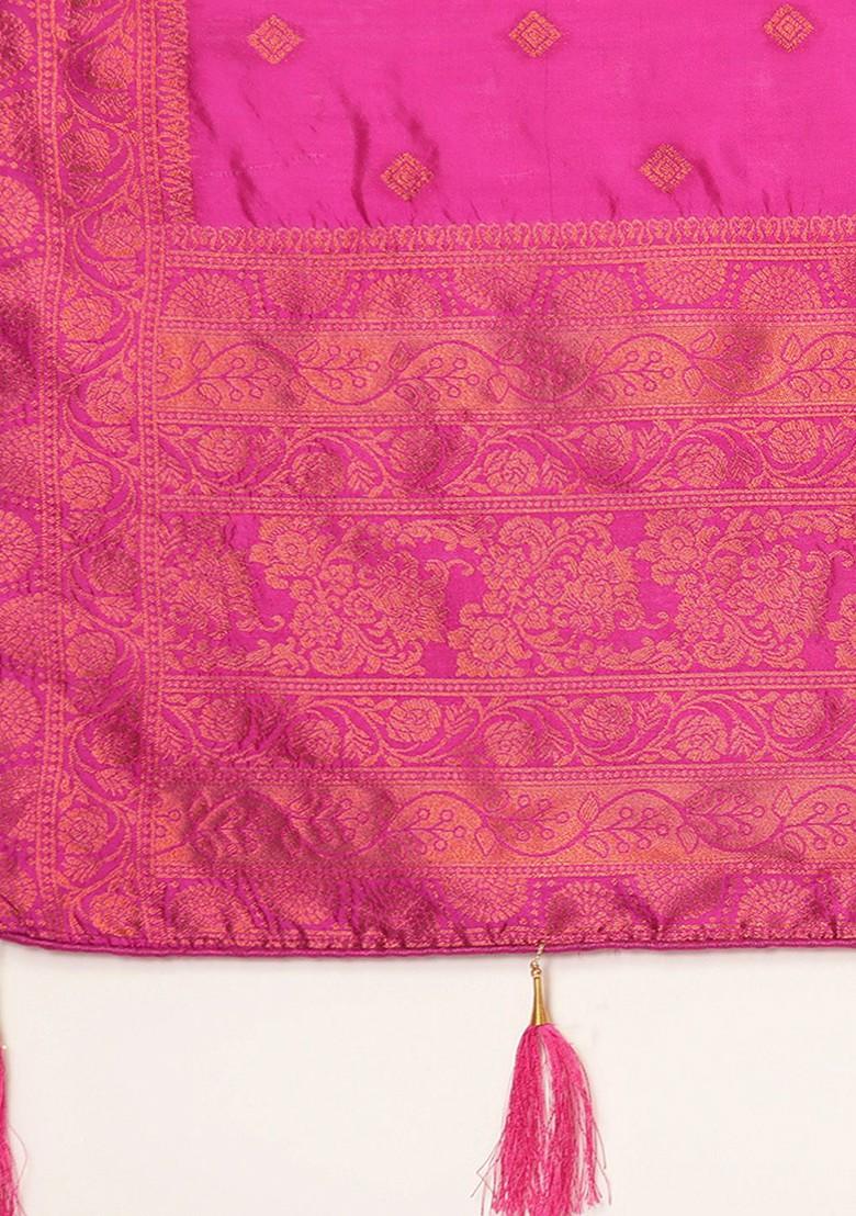 Yellow Zari Work Blended Lehenga Choli - Indya