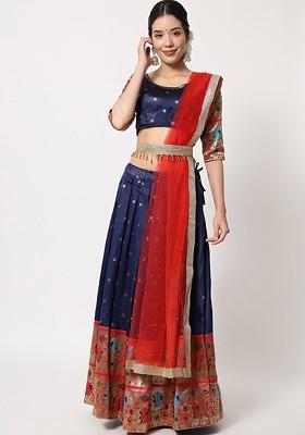Navy Blue Emboridered Blended Lehenga Choli