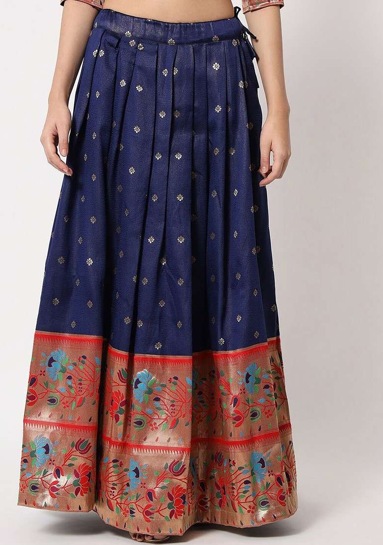 Navy Blue Emboridered Blended Lehenga Choli - Indya