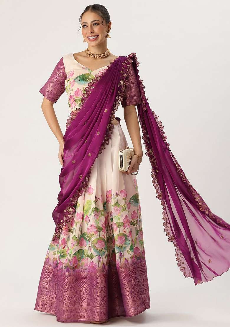 Violet Printed Blended Lehenga Choli - Indya
