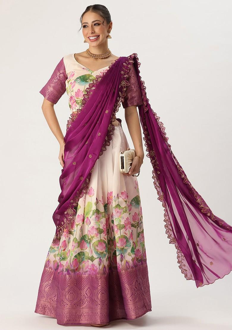 Violet Printed Blended Lehenga Choli - Indya