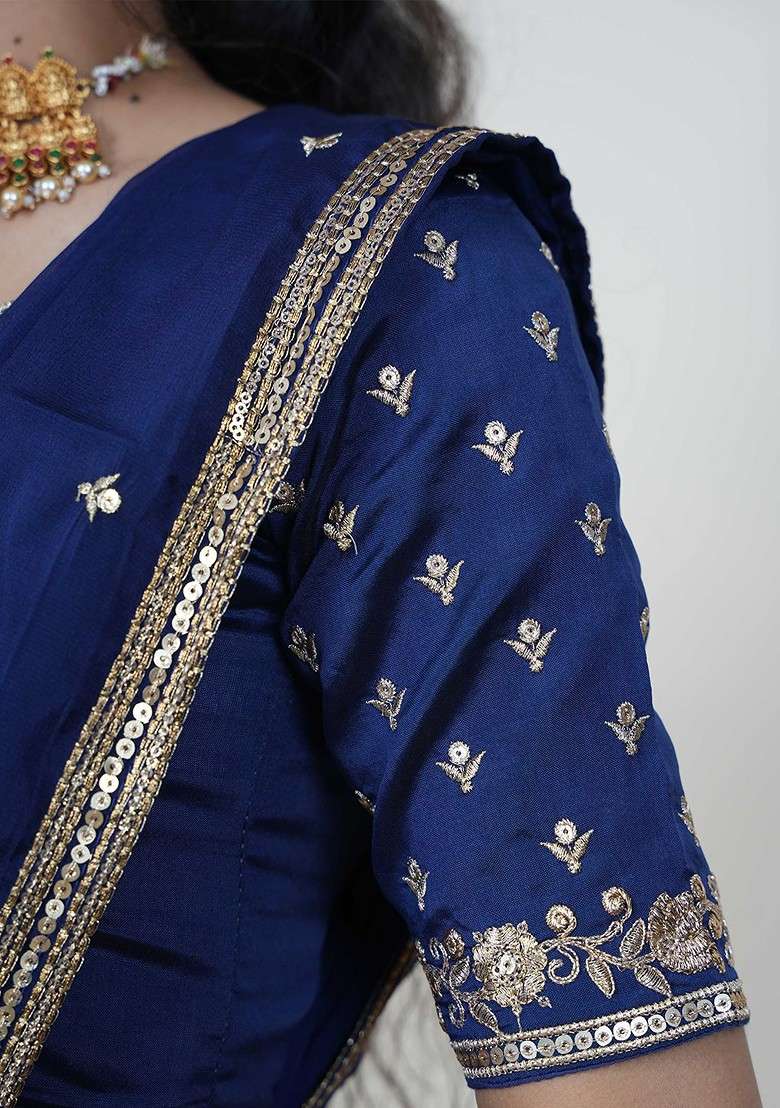 Navy Blue Embellished Blended Lehenga Choli - Indya