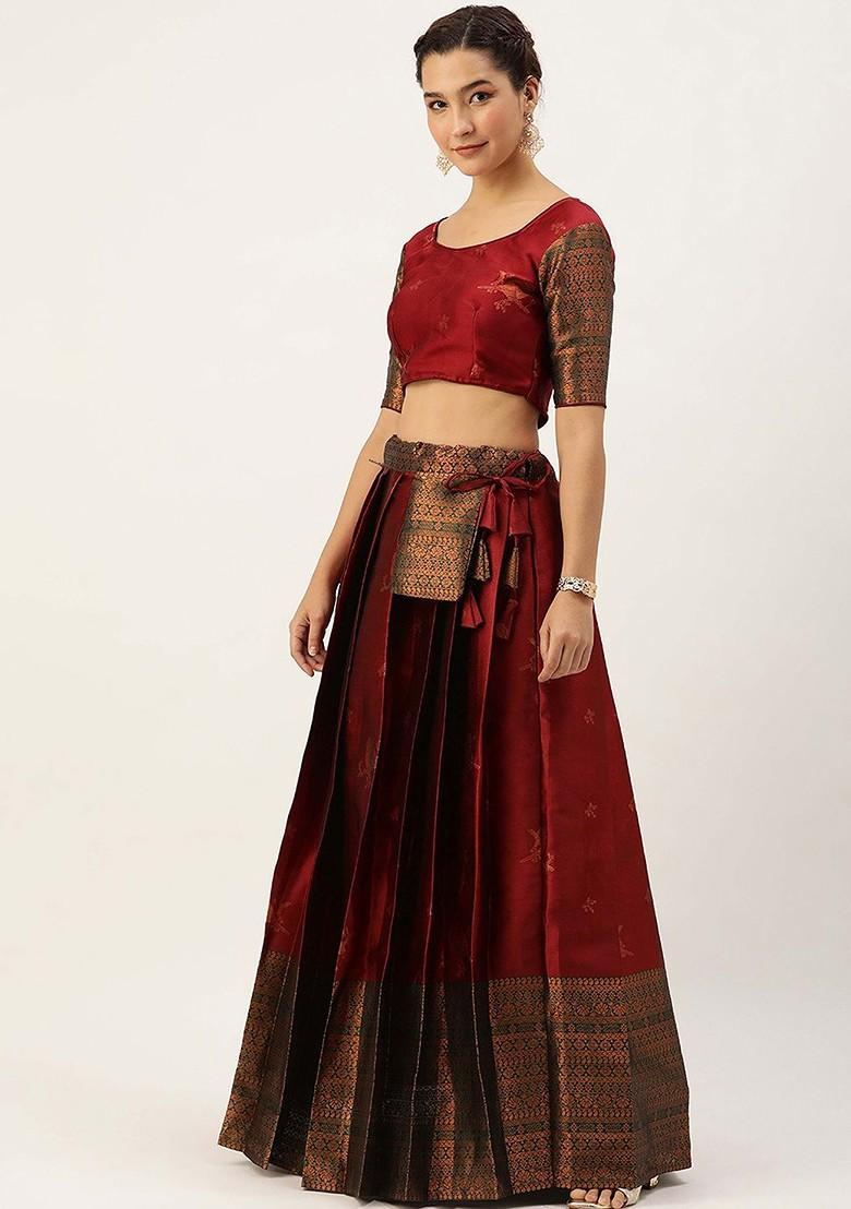 Maroon Woven Design Blended Lehenga Choli - Indya