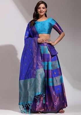 Blue Woven Design Blended Lehenga Choli
