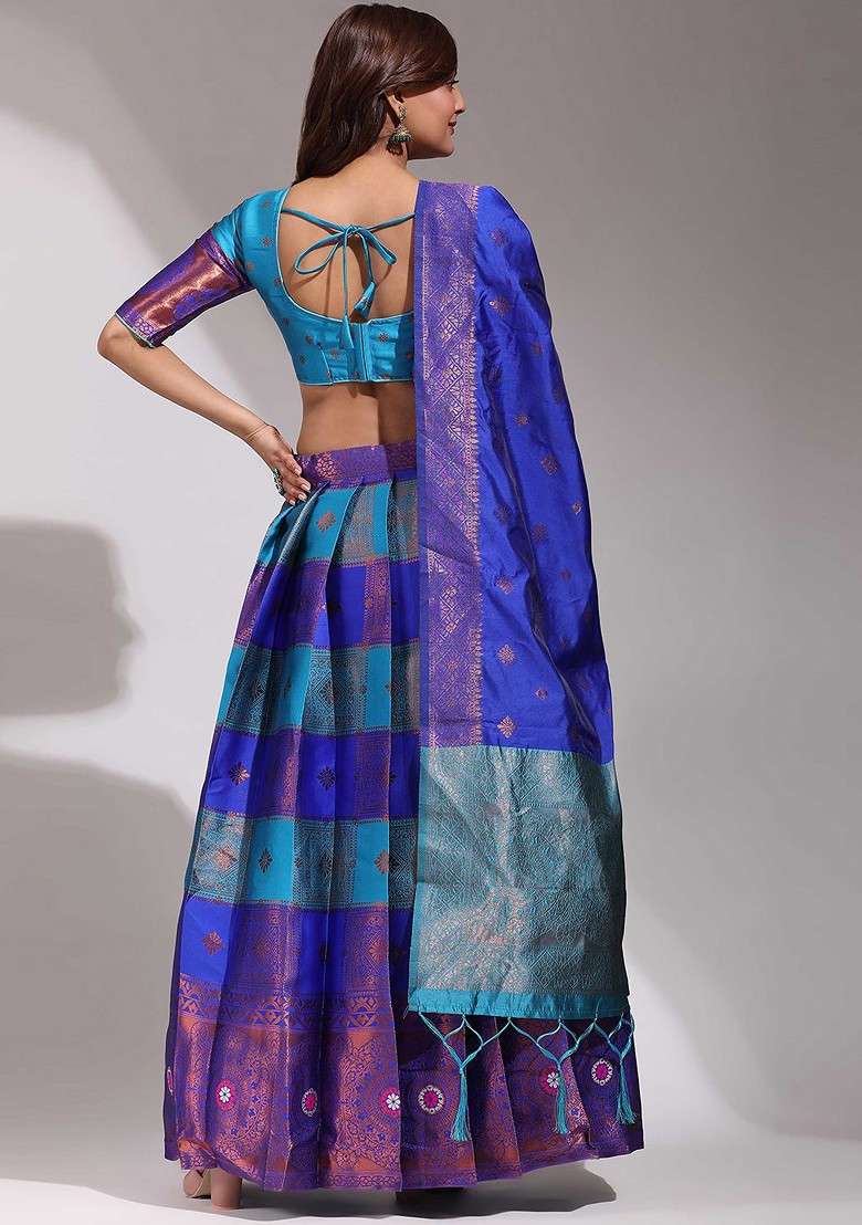 Blue Woven Design Blended Lehenga Choli - Indya