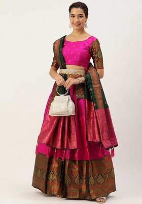 Pink Zari Work Blended Lehenga Choli