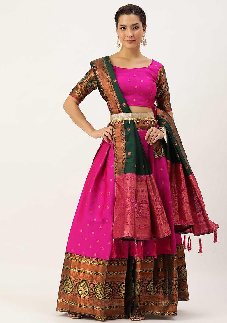 Pink Zari Work Blended Lehenga Choli - Indya