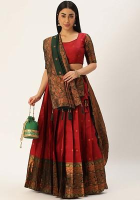 Maroon Woven Design Blended Lehenga Choli