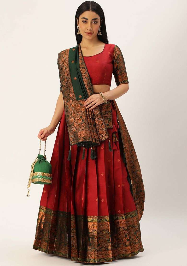 Maroon Woven Design Blended Lehenga Choli - Indya