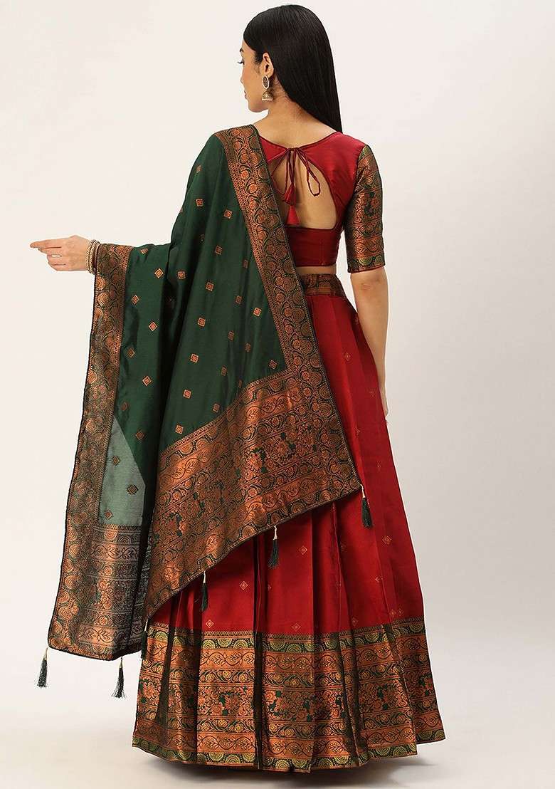 Maroon Woven Design Blended Lehenga Choli - Indya