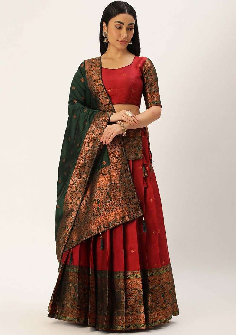 Maroon Woven Design Blended Lehenga Choli - Indya
